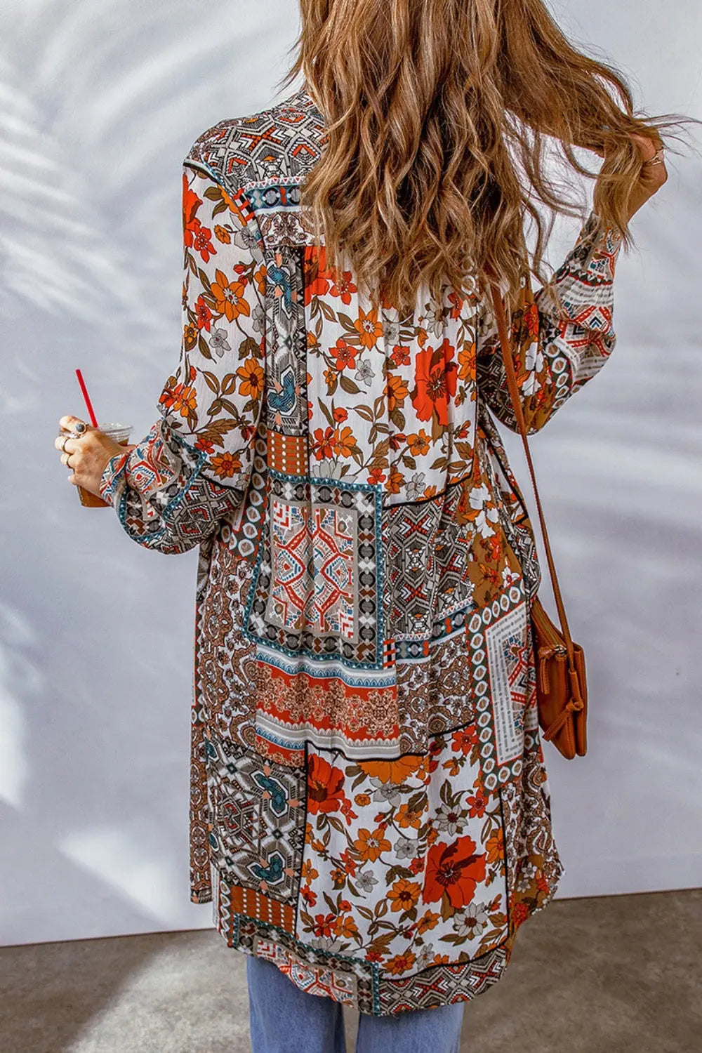 Printed Button Up Long Sleeve Cardigan - Be Bliss Boutique