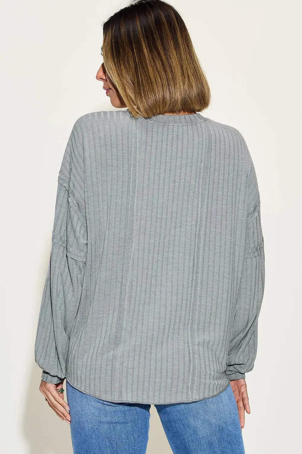 Basic Bae Full Size Round Neck Ribbed Long Sleeve T Shirt - Be Bliss Boutique