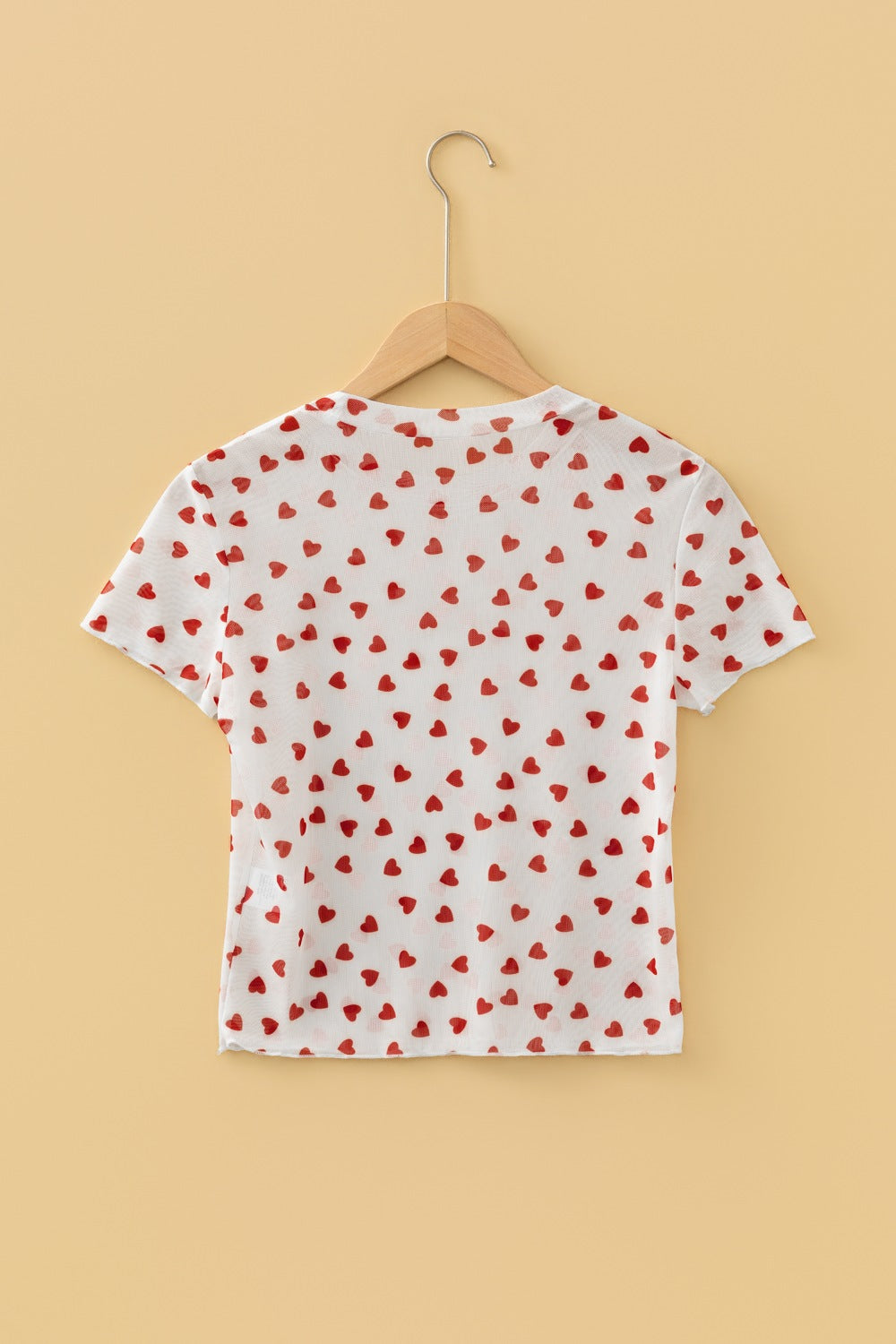 Women's Sheer Heart Print Fitted Mesh Blouse - Be Bliss Boutique