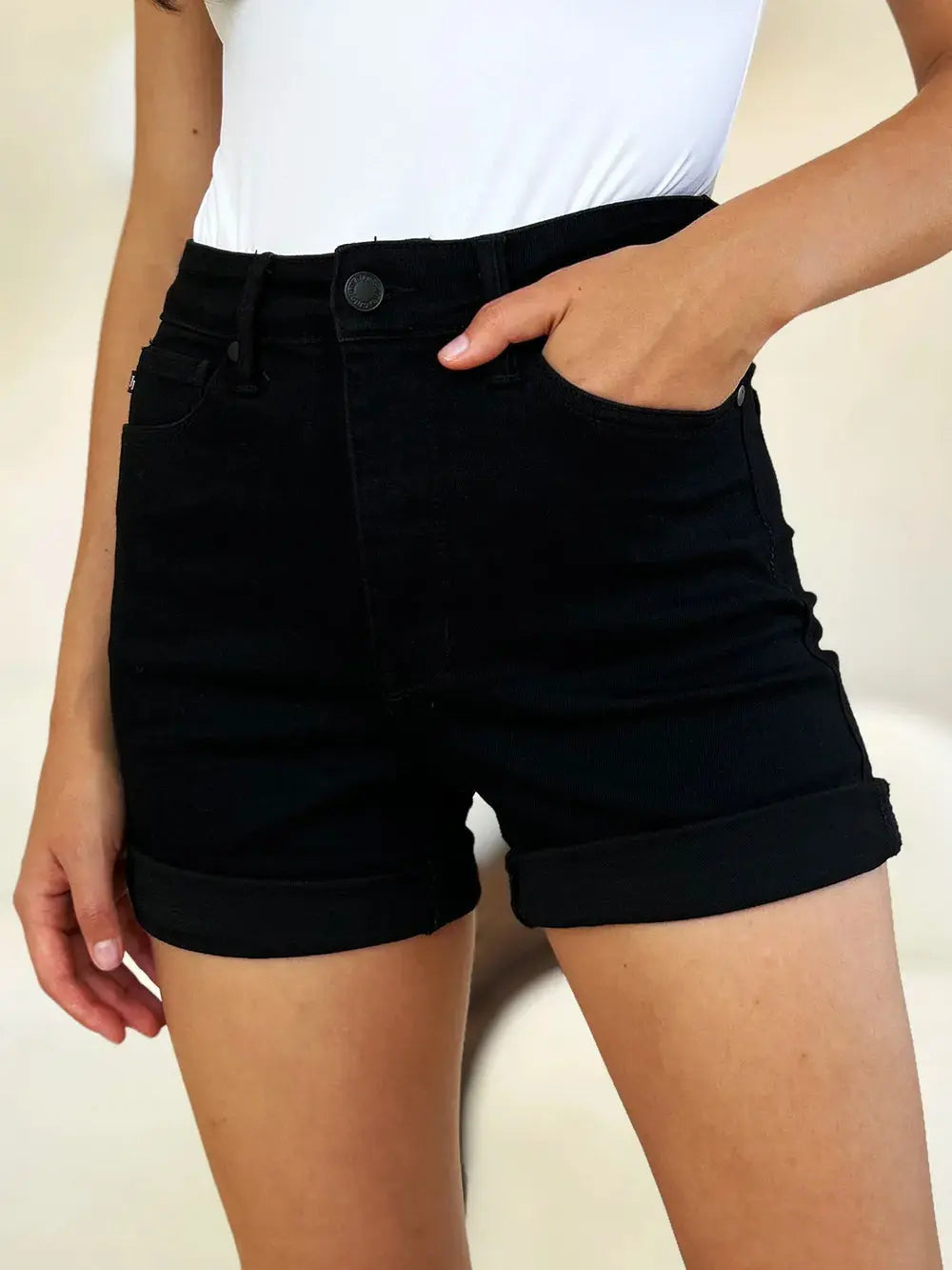 Full Size High Waist Tummy Control Cuffed Denim Shorts by Judy Blue Jeans - Be Bliss Boutique