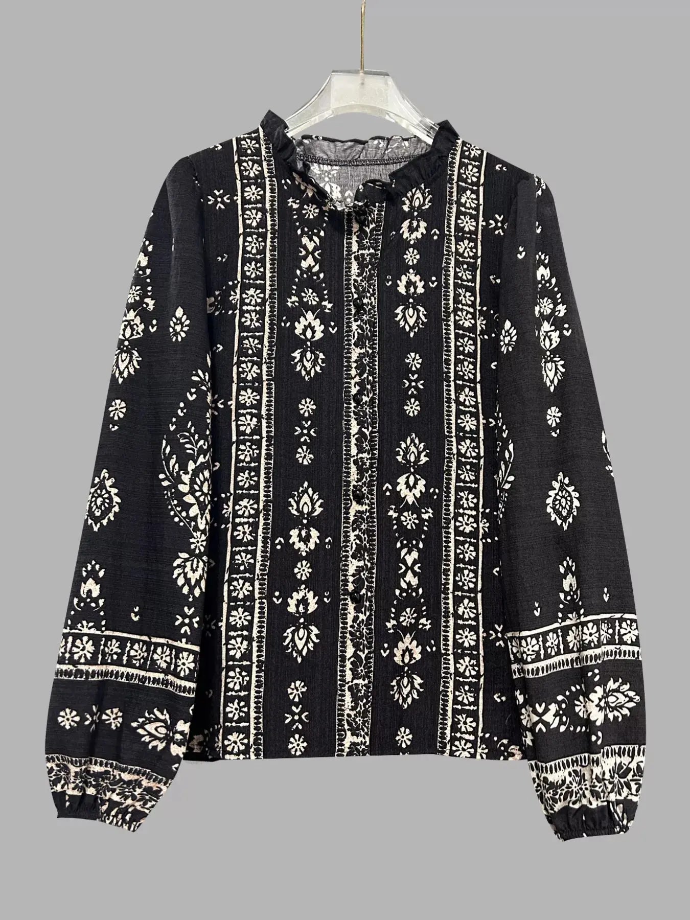 Printed Long Sleeve Boho Blouse - Be Bliss Boutique