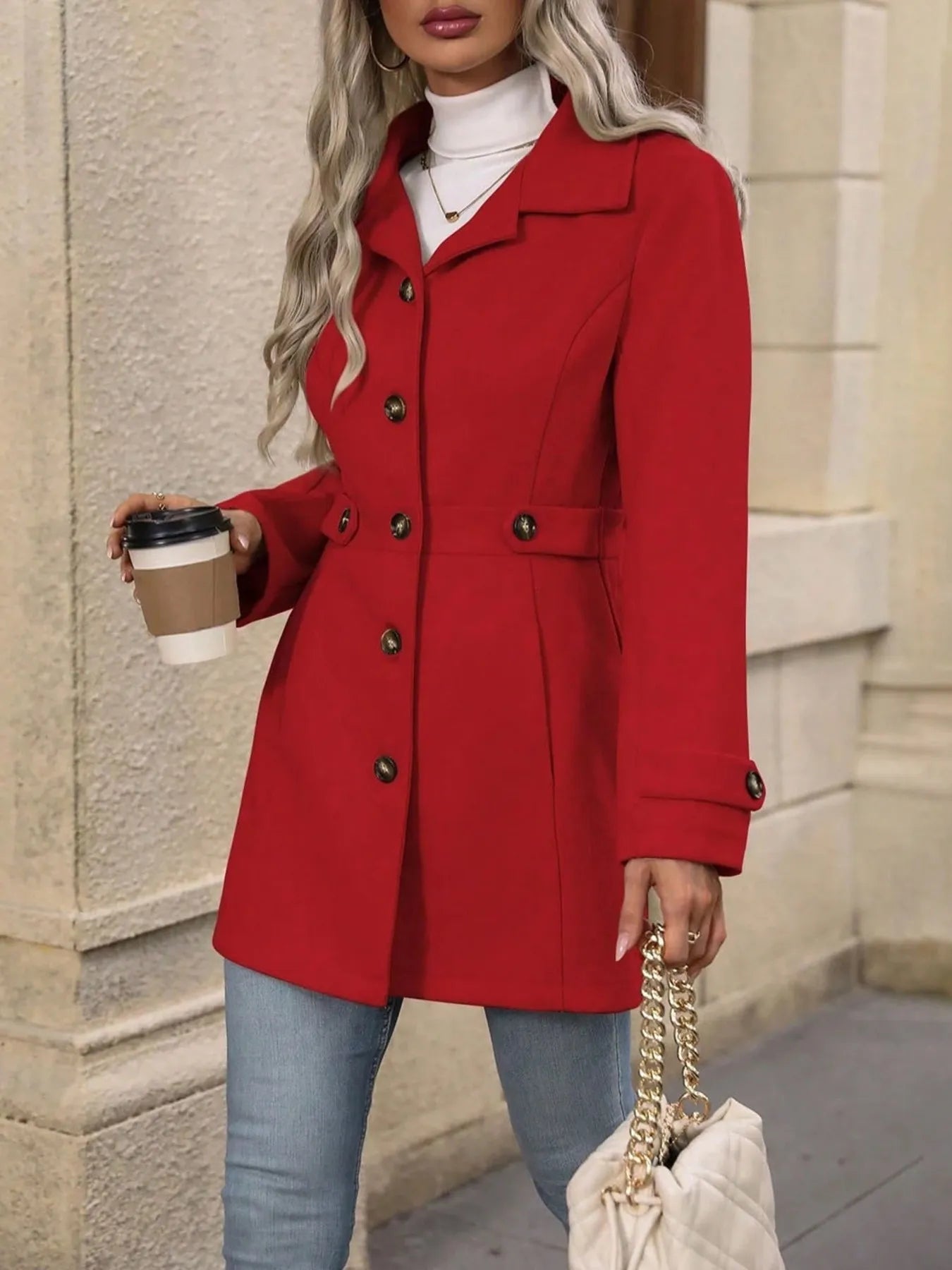 Button Up Long Sleeve Coat -  Be Bliss Boutique