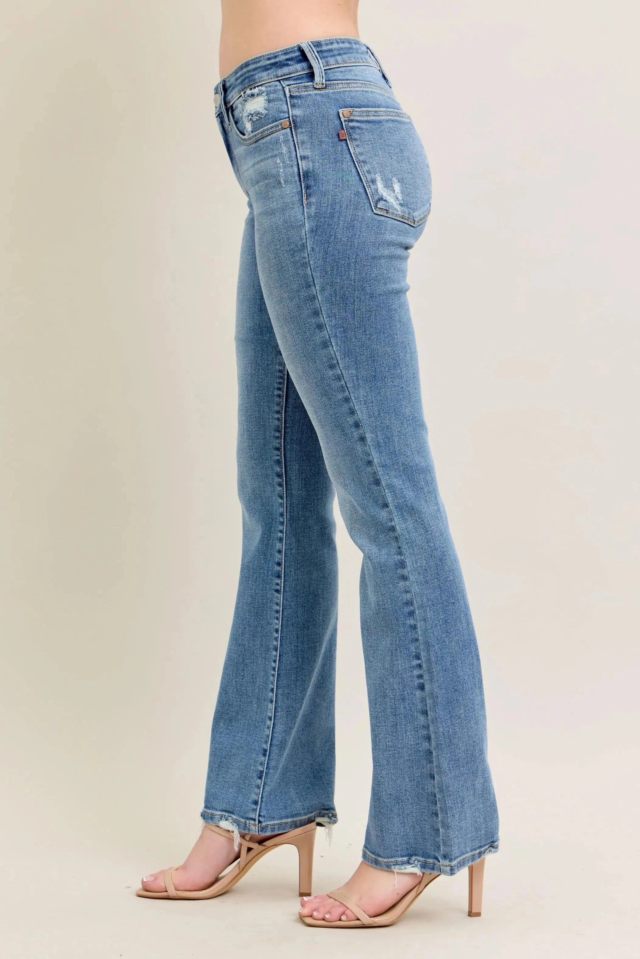 Full Size Mid Rise Wash Destroy Hem Bootcut Judy Blue Jeans - Be Bliss Boutique