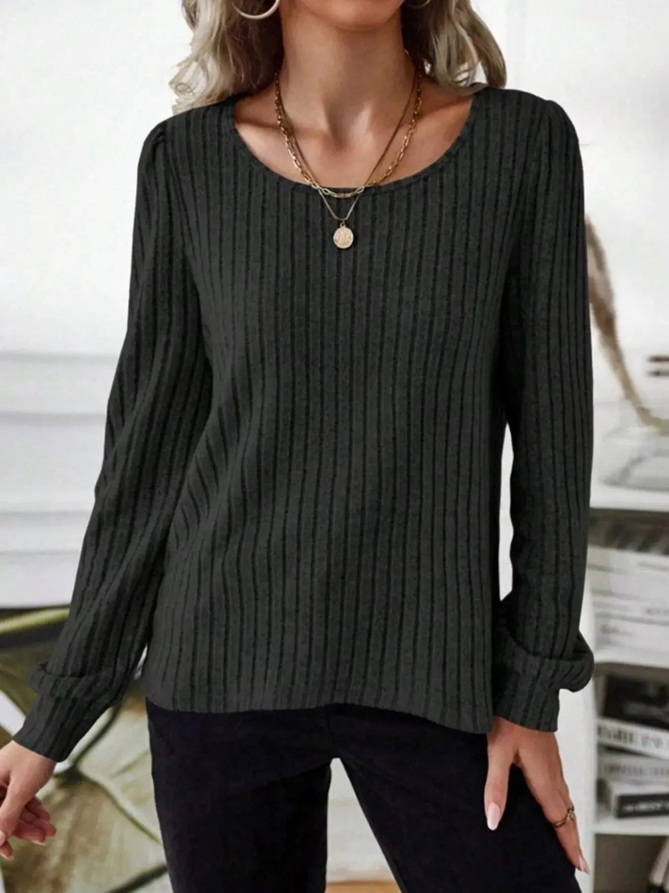 Ribbed Knit Long Sleeve T Shirt - Be Bliss Boutique