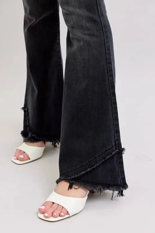 Judy Blue Full Size/Plus Size High Waist Flare w/ Mock Fray Tulip Hem - Be Bliss Boutique