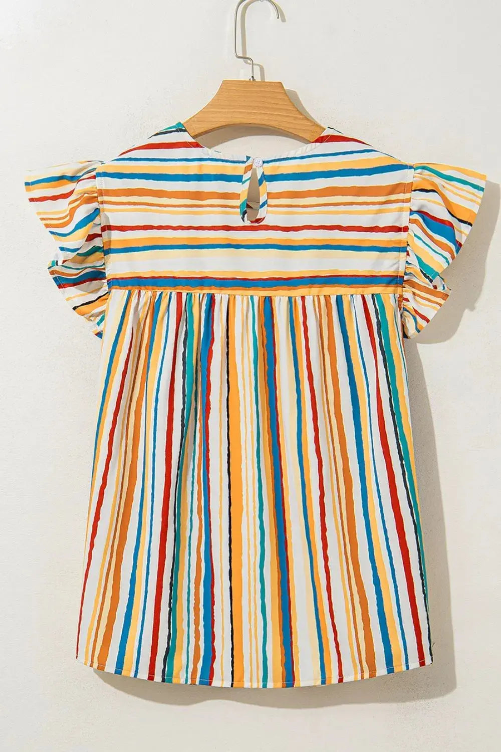 Multicolor Striped Flutter Sleeve Blouse - Be Bliss Boutique