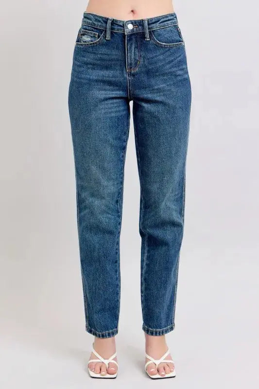 Judy Blue Jeans - Full Size High Waisted Rigid Magic Non-destroy Straight Leg - Be Bliss Boutique