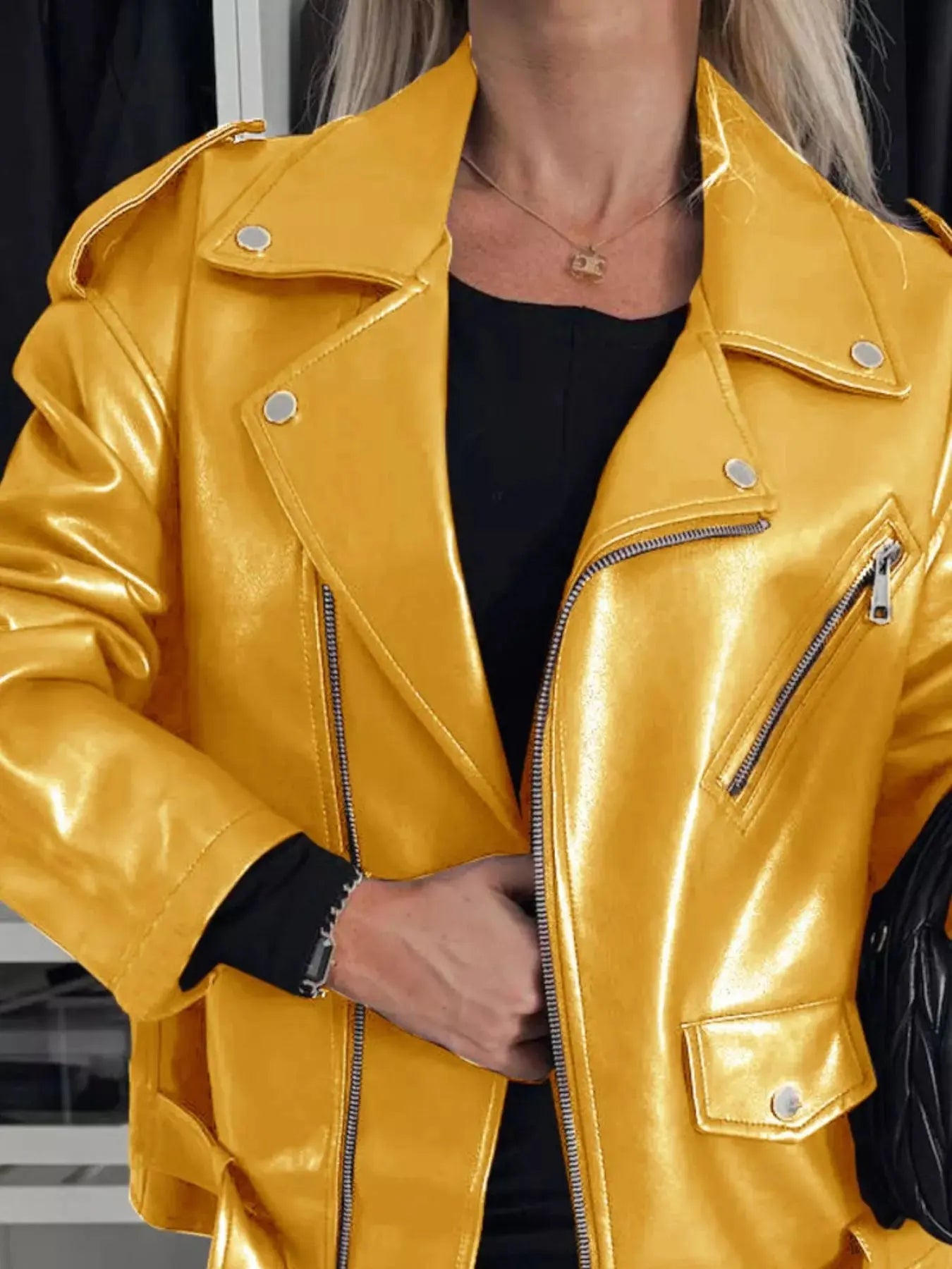 Plus Size Zip Up Long Sleeve Faux Leather Jacket - Be Bliss Boutique