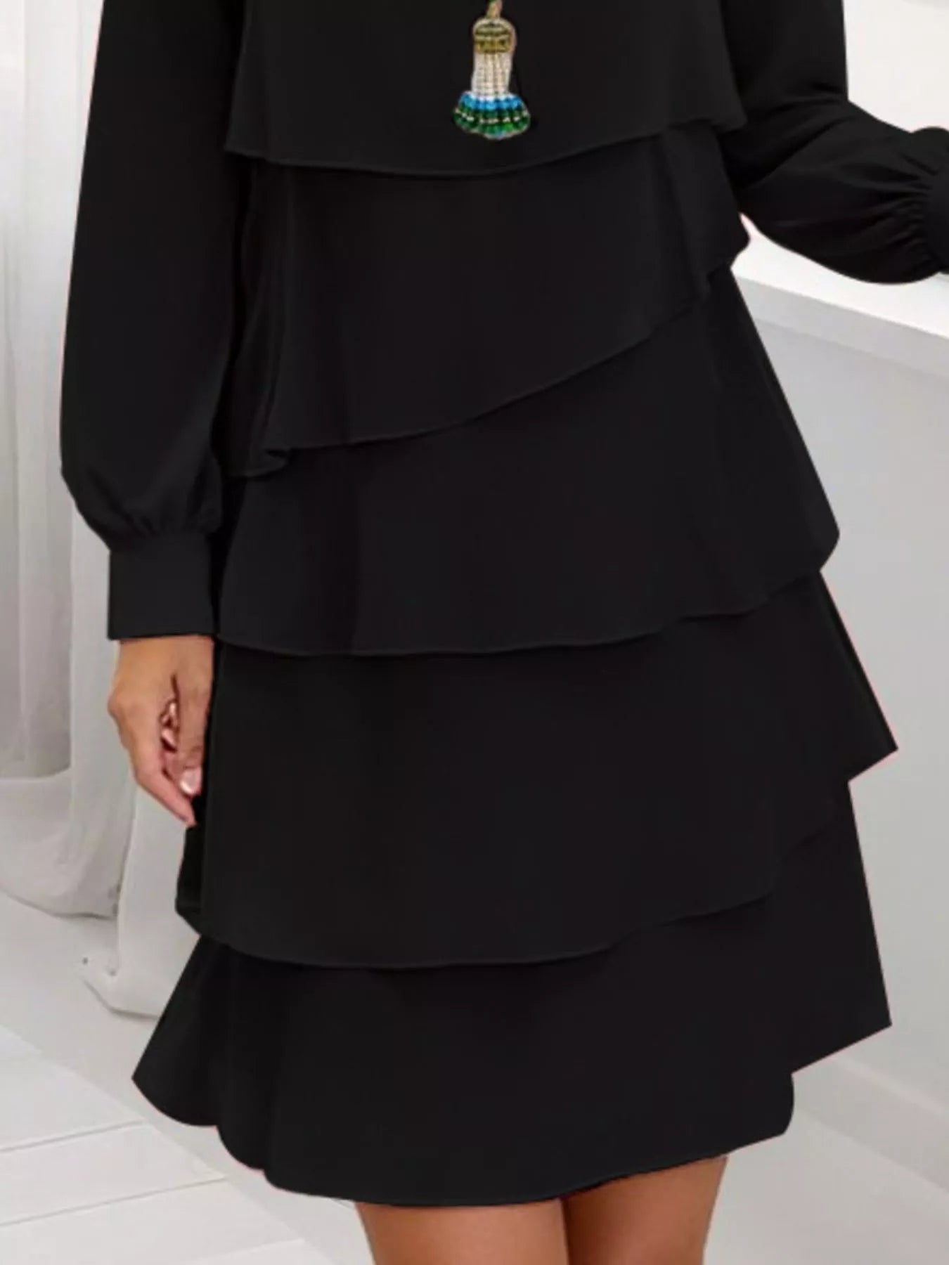 Full Size Layered Long Sleeve Mini Dress Plus Size - Be Bliss Boutique