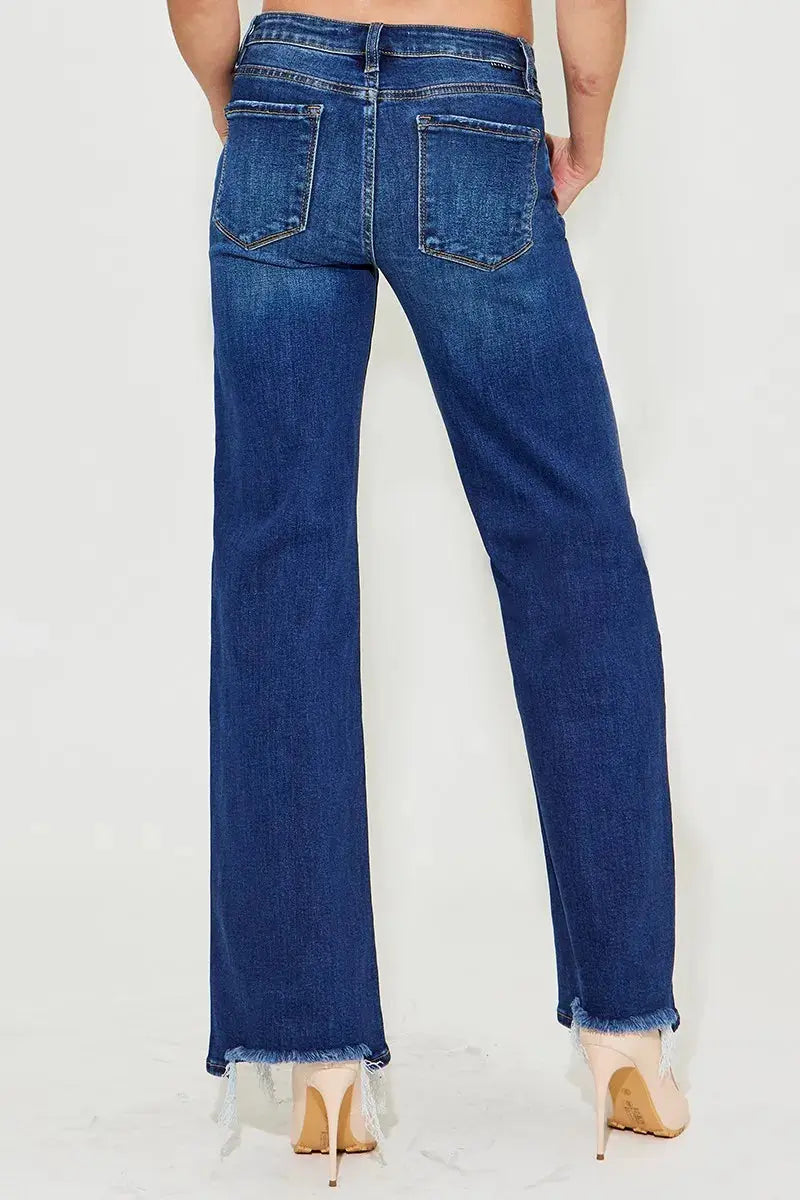 Full Size/Plus Size Low Rise Wide Leg RISEN Jeans (Dark ) - Be Bliss Boutique
