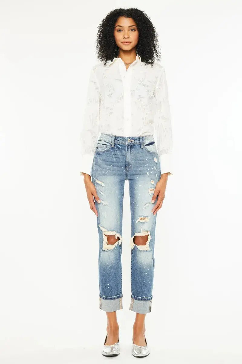 High Rise Distressed Kancan Boyfriend Jeans - Be Bliss Boutique
