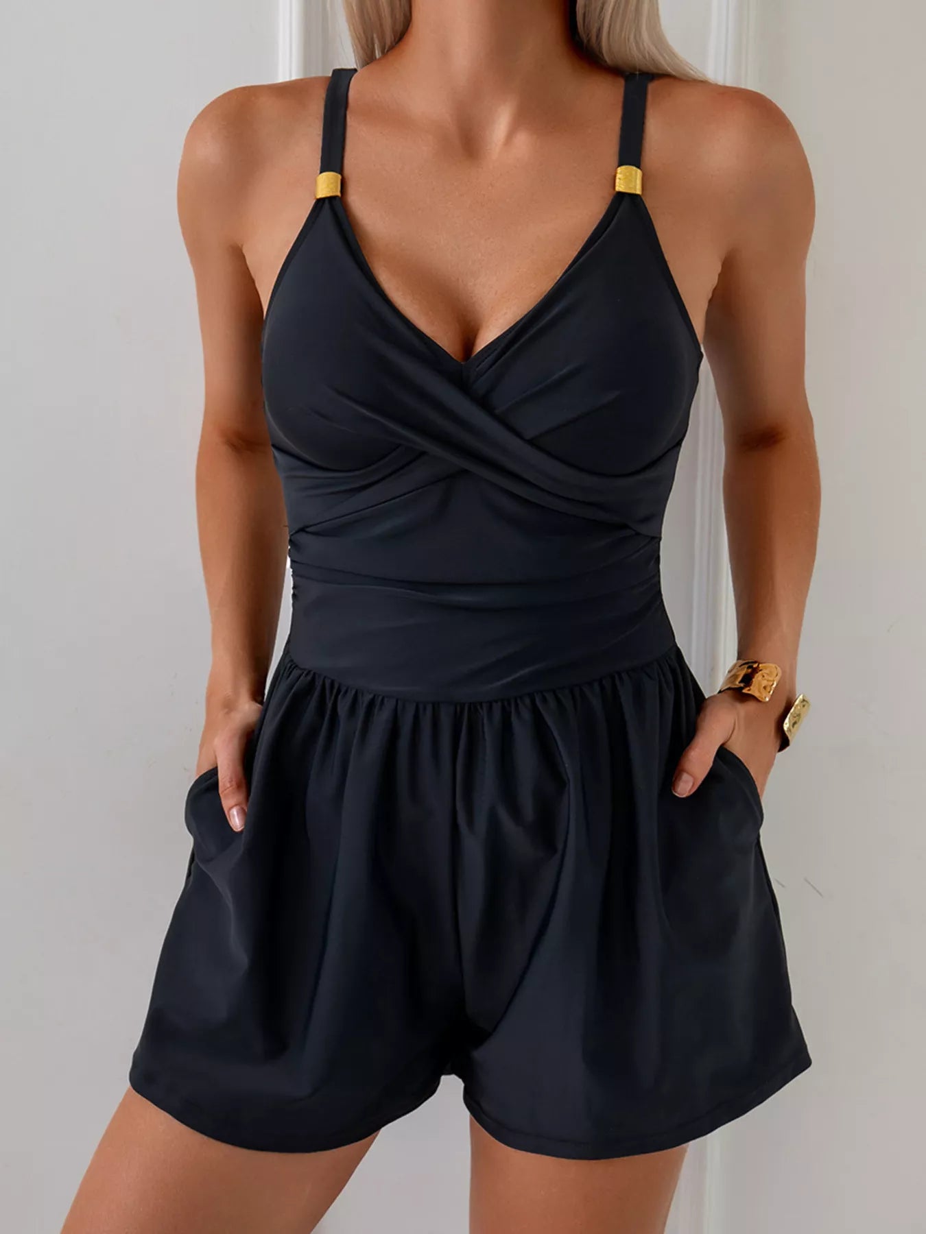 V Neck Spaghetti Strap One Piece Swimsuit - Be Bliss Boutique