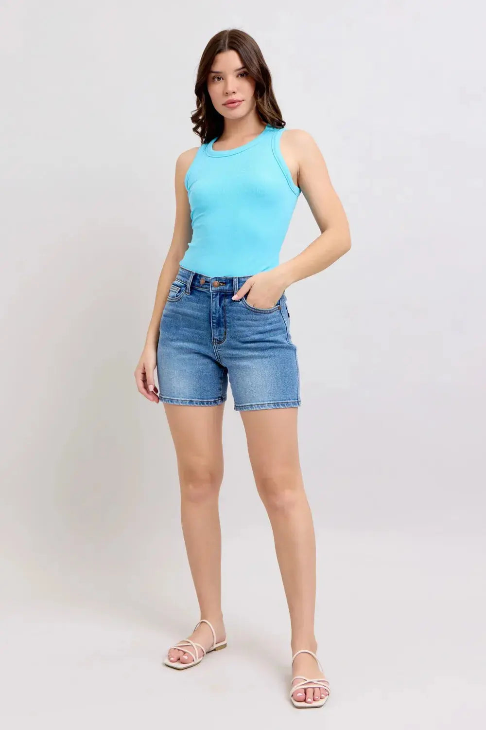 Judy Blue Full Size/Plus Size 2 Button Denim Shorts with Pockets - Be Bliss Boutique