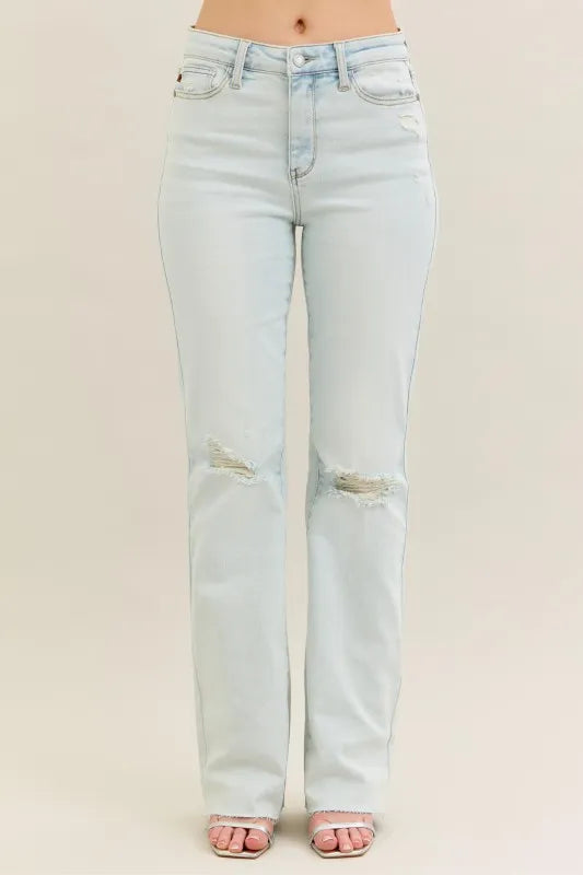 Full Size Light Wash Distressed Bootcut Judy Blue Jeans - Be Bliss Boutique