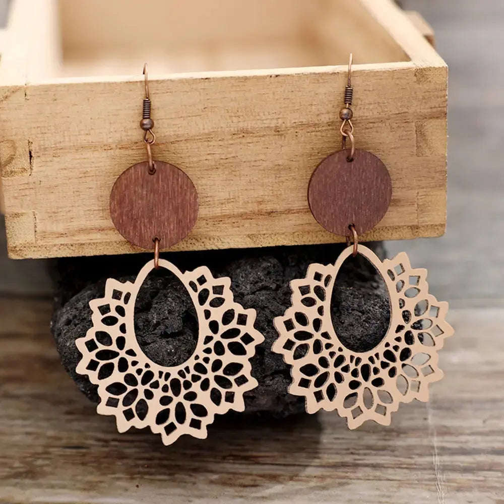 Boho Mandala Geometric Cutout Dangle Earrings - Be Bliss Boutique