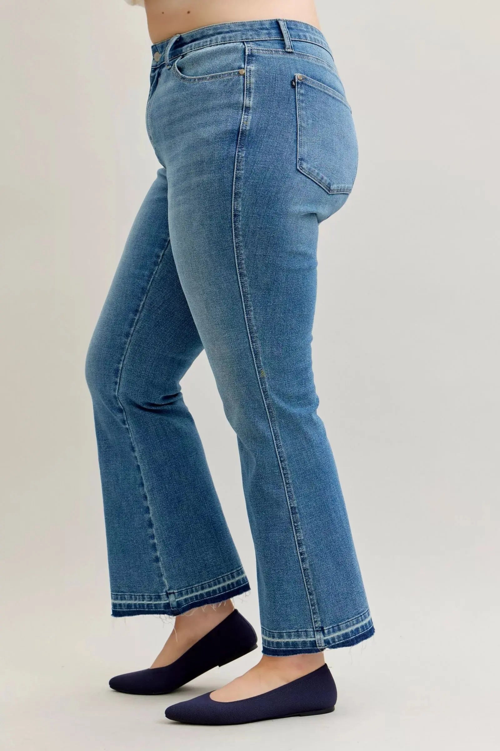 Judy Blue Jeans - Full Size Mid Rise Slim Bootcut Tummy Control Release Hem Jeans - Be Bliss Boutique