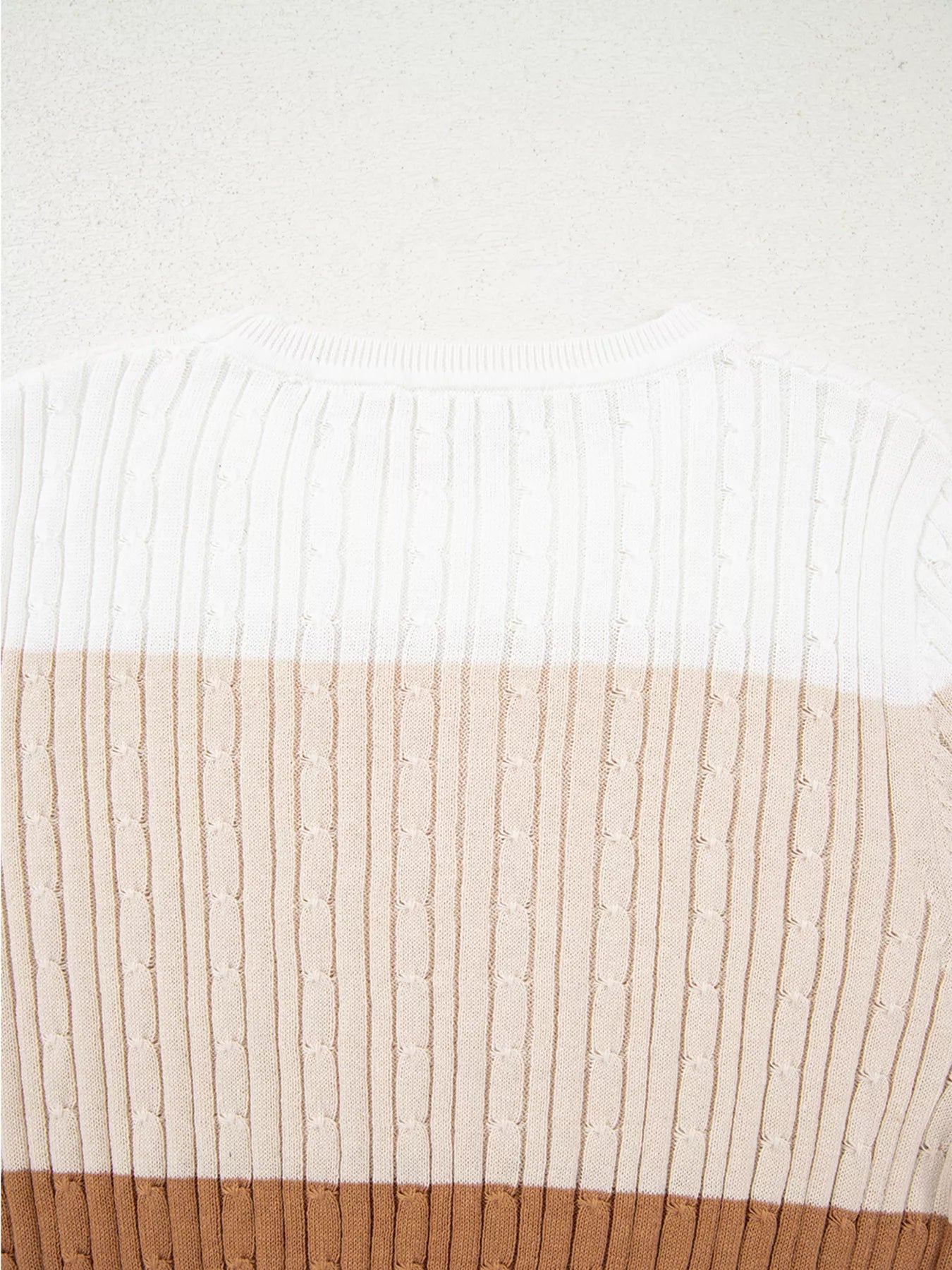 Colorblock Cable Knit Round Neck Sweater - Be Bliss Boutique