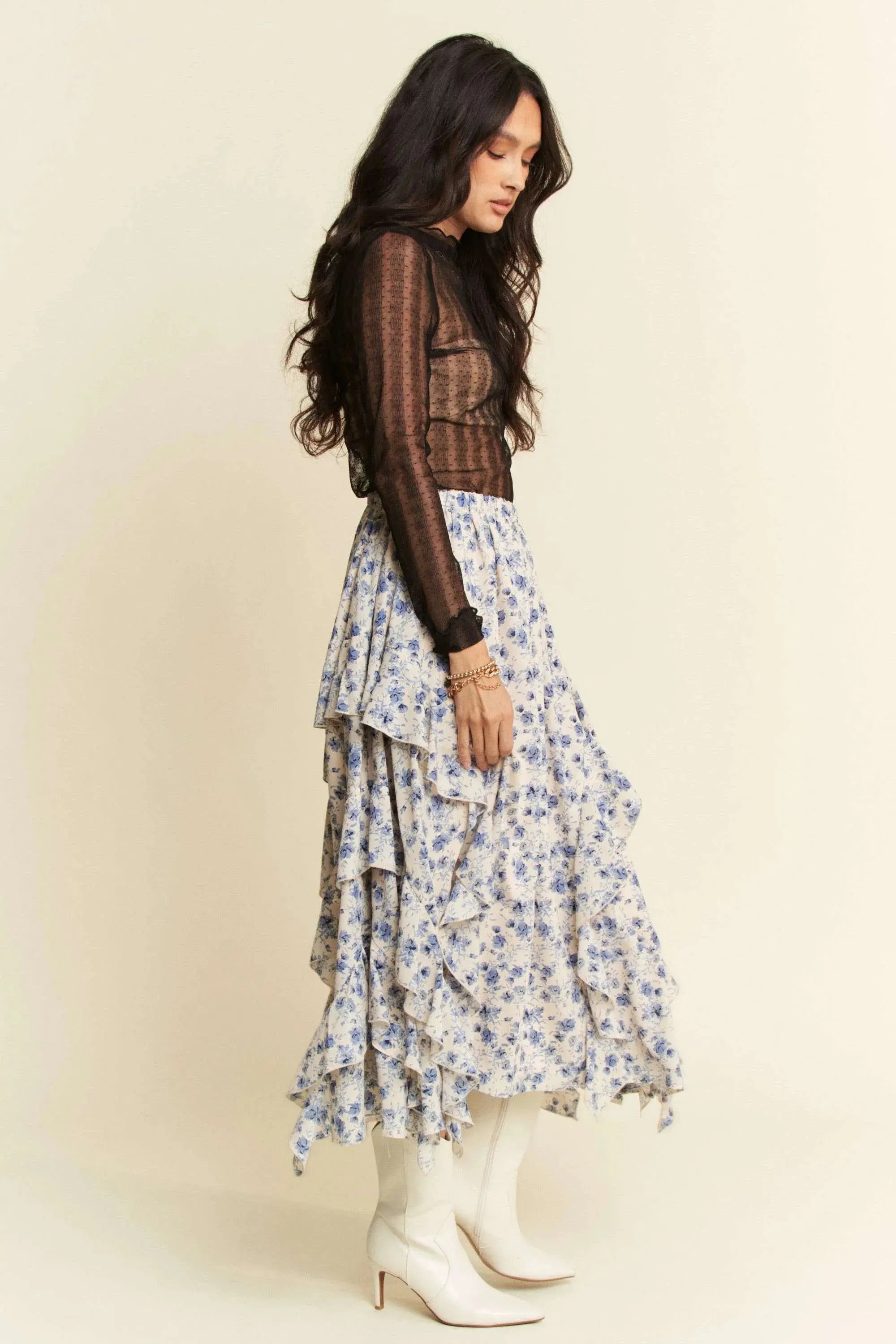 Davi & Dani Black Long Sleeve Lace Turtleneck Sheer Mesh Top - Be Bliss Boutique