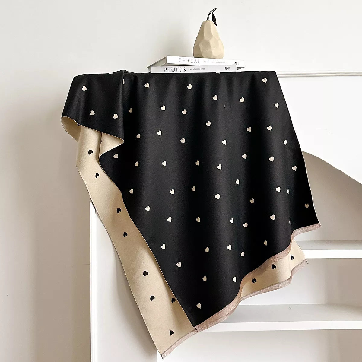 Heart-Patterned Raw Hem Winter Womens Scarf - Be Bliss Boutique