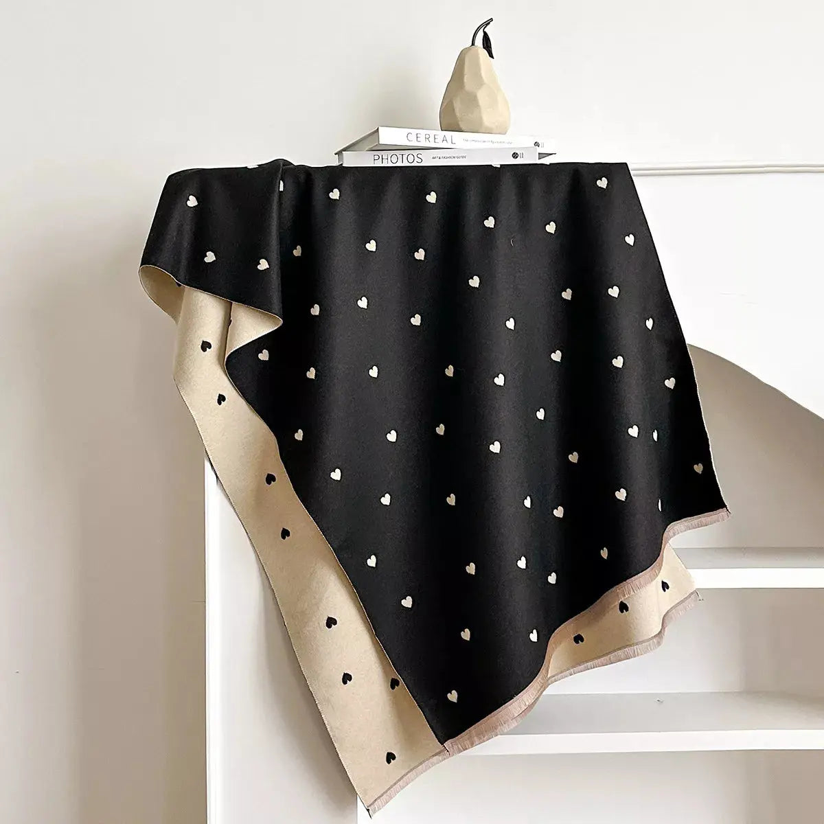 Heart-Patterned Raw Hem Winter Womens Scarf - Be Bliss Boutique