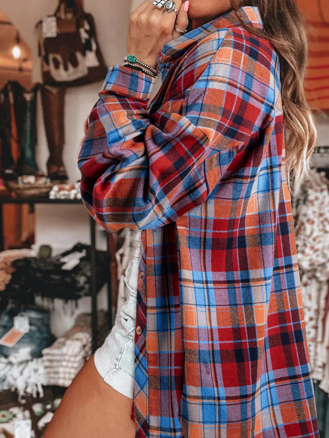 Oversized Plaid Button Up Long Sleeve Shirt - Be Bliss Boutique