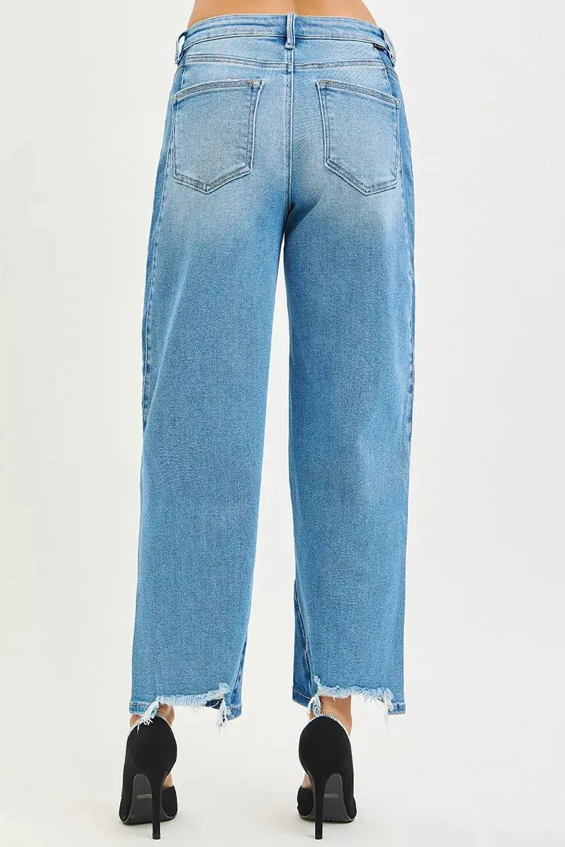 RISEN Jeans - Full Size Slouchy Cropped Barrel Jeans with Contrast Wash - Be Bliss Boutique