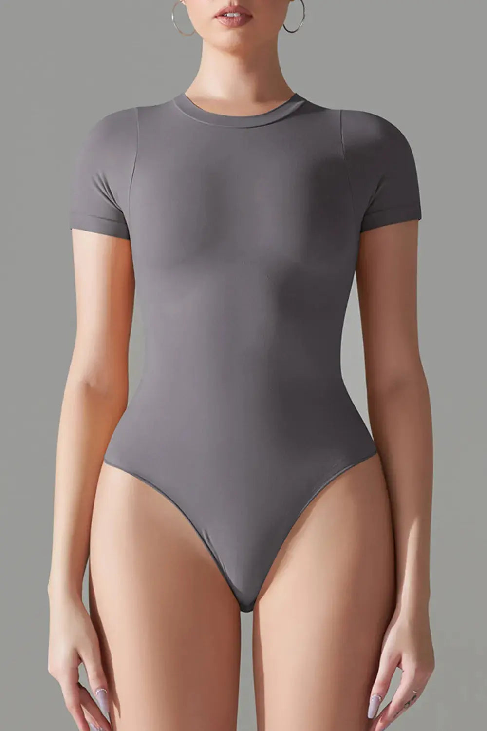 Round Neck Short Sleeve Active Bodysuit - Be Bliss Boutique