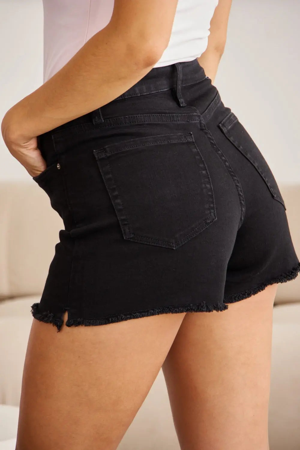 RFM Full Size Tummy Control High Waist Black Denim Shorts - Be Bliss Boutique