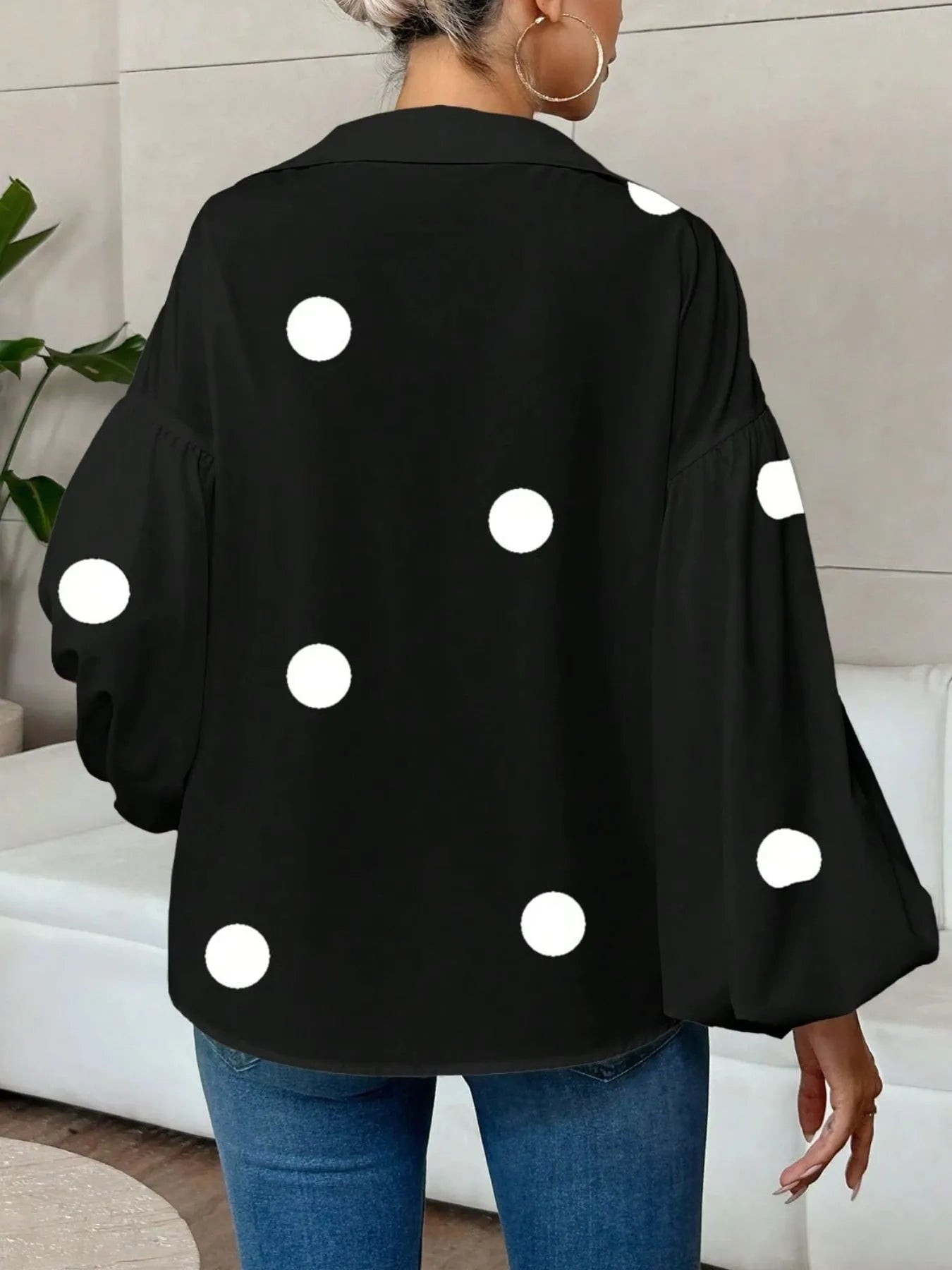 Oversized Polka Dot Balloon Sleeve Blouse - Be Bliss Boutique