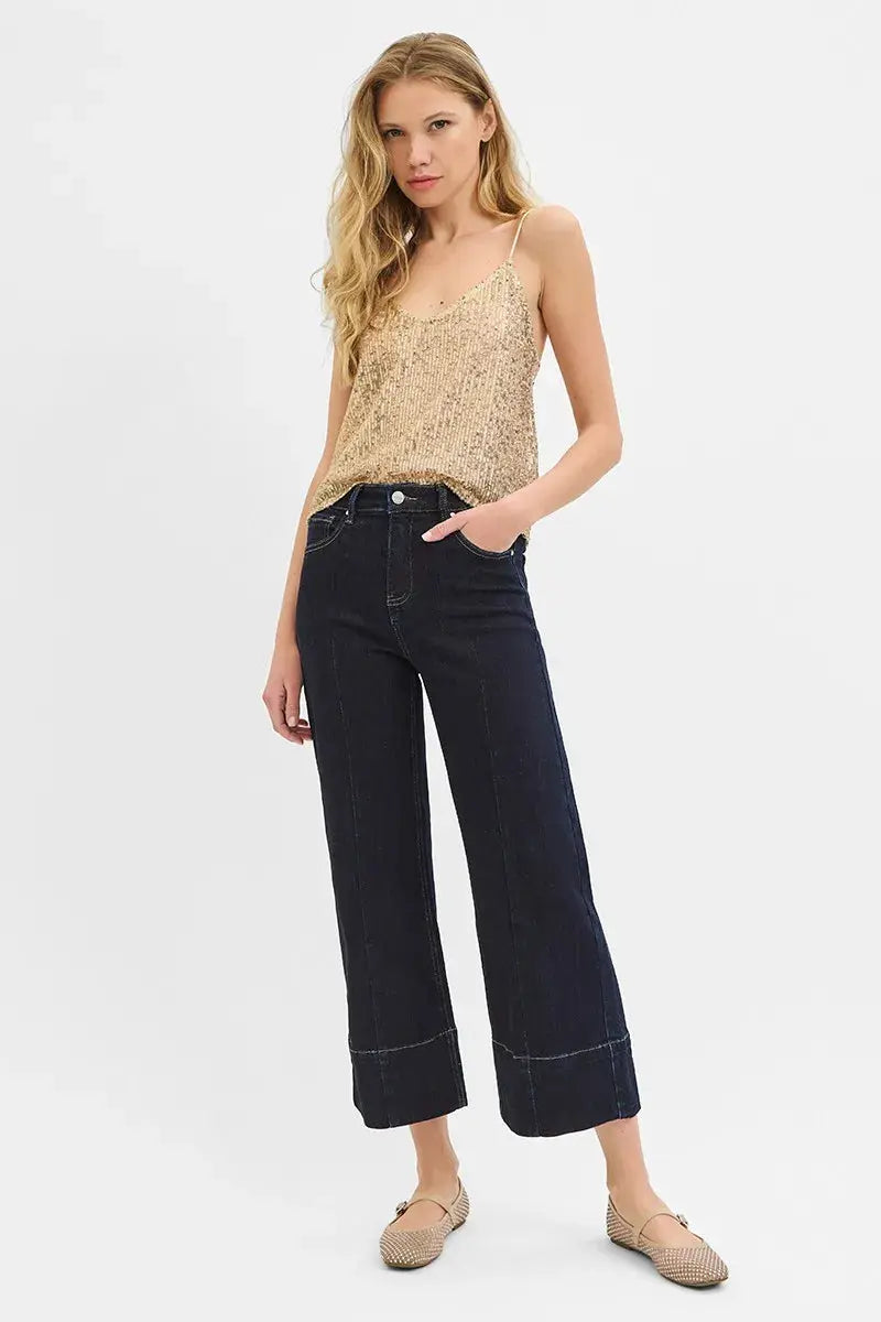Tummy Control High Rise Crop Wide Seam Detailed RISEN Jeans - Be Bliss Boutique