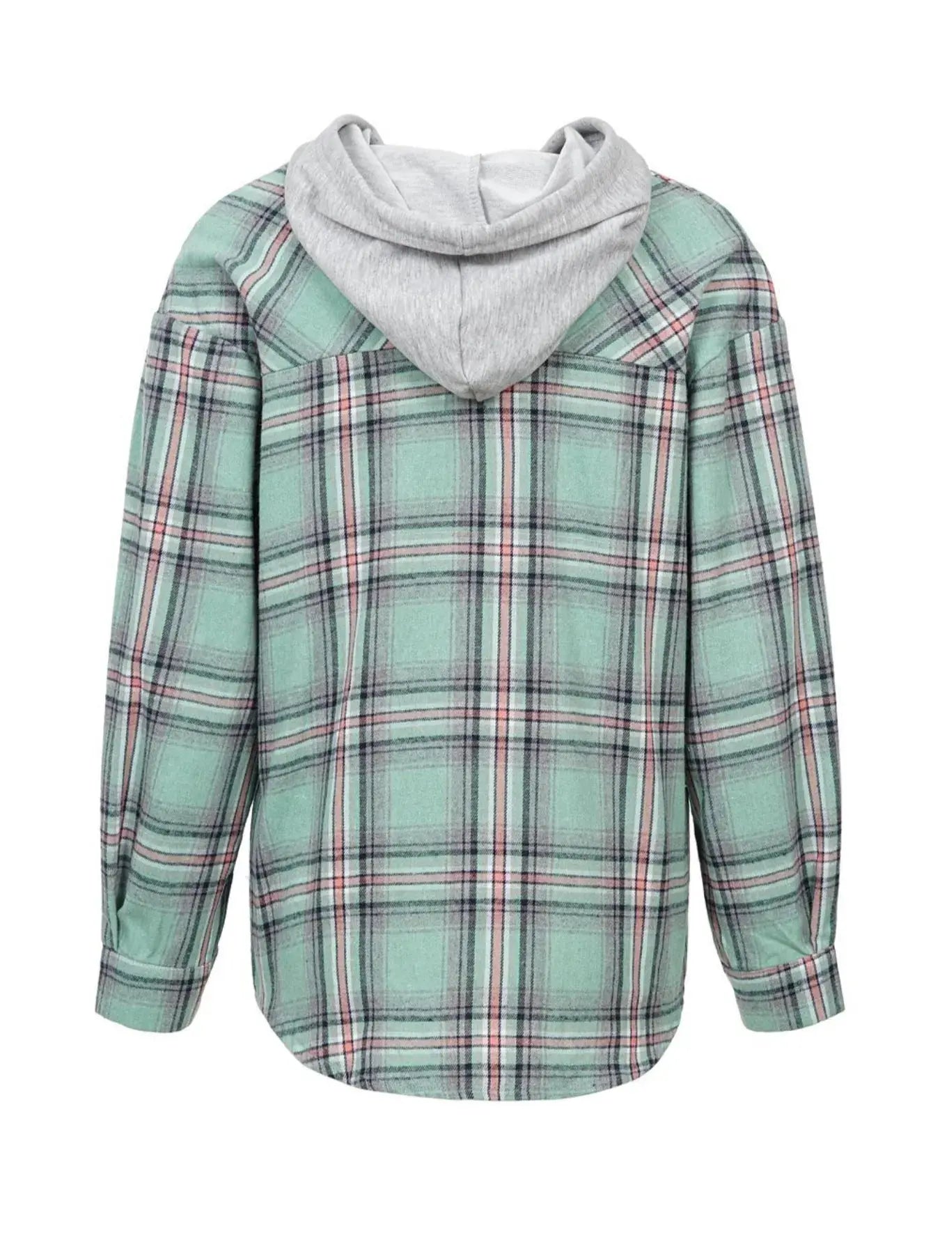 Plaid Button-Up Oversized Hooded Shirt with Chest Pocket - Be Bliss Boutique