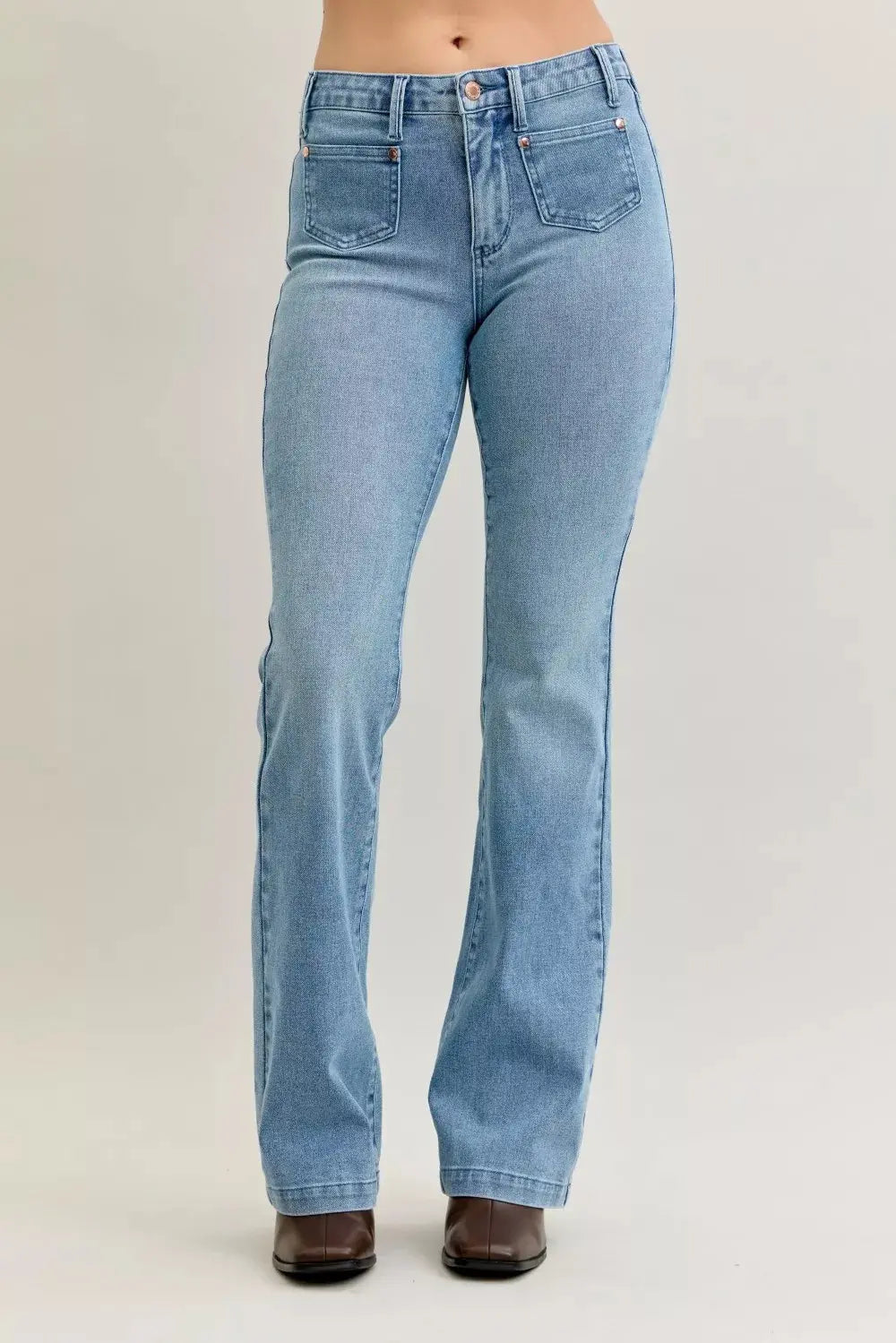 Judy Blue Jeans - Full Size Mid Rise Bootcut Jeans with Contrast Wash & Front Patch Pockets - Be Bliss Boutique