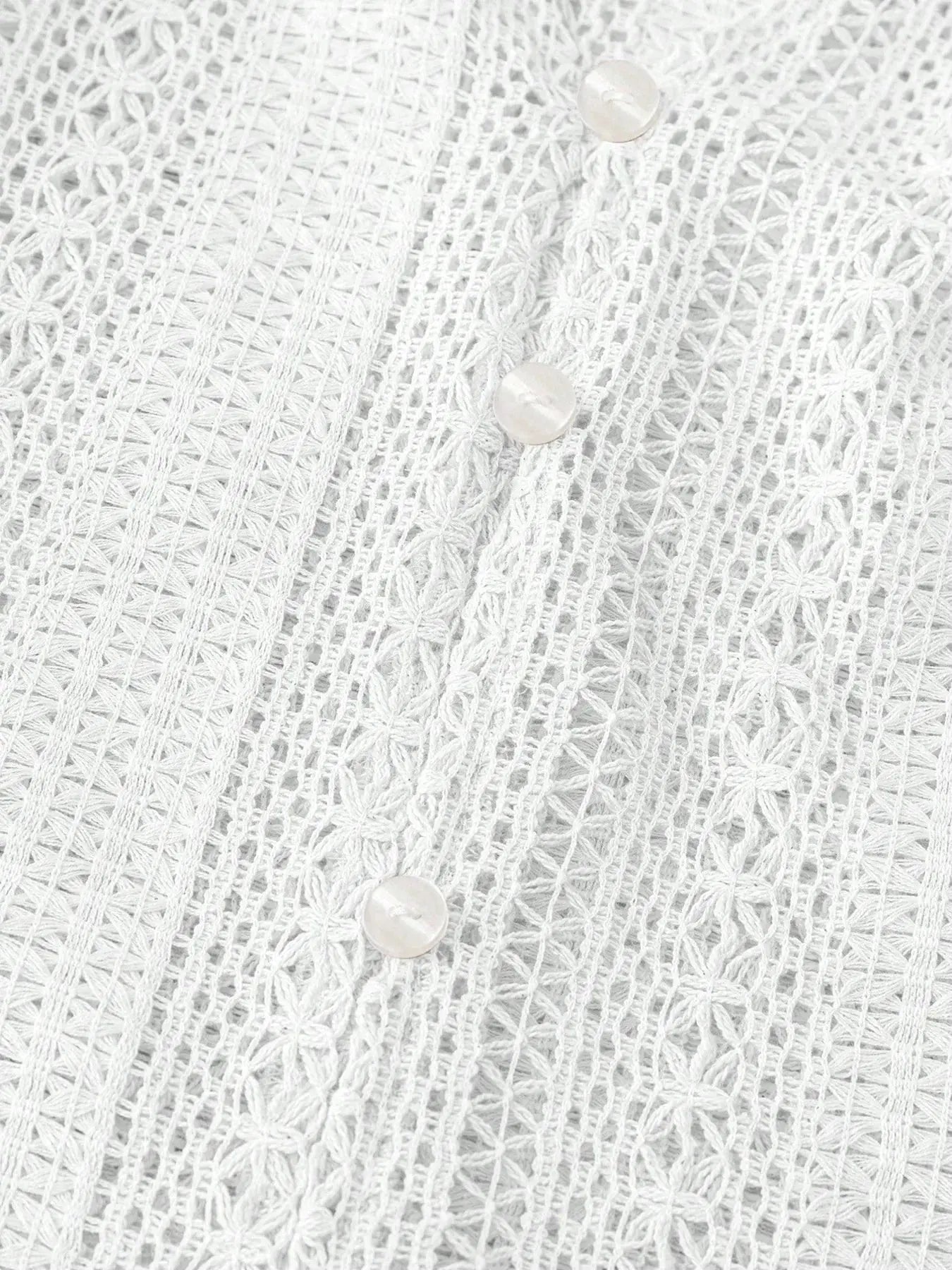 Crochet Notched Button Front Shirt - Be Bliss Boutique