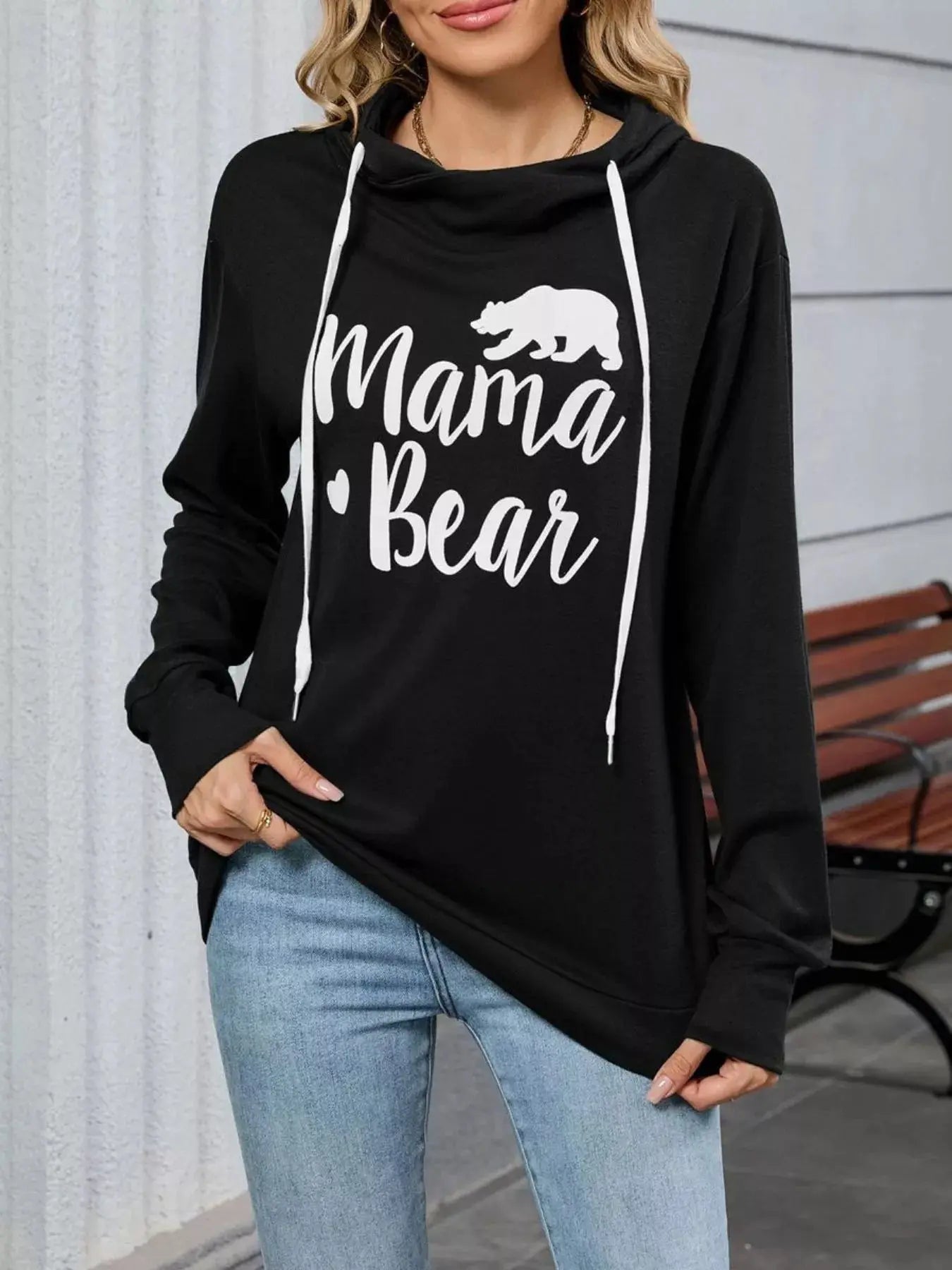Mama Bear Drawstring Womens Long Sleeve Hoodie - Be Bliss Boutique