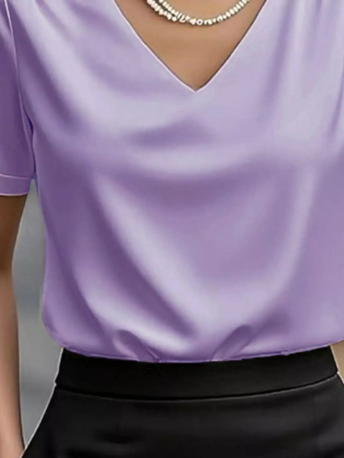 V-Neck Short Sleeve Satin Blouse - Be Bliss Boutique