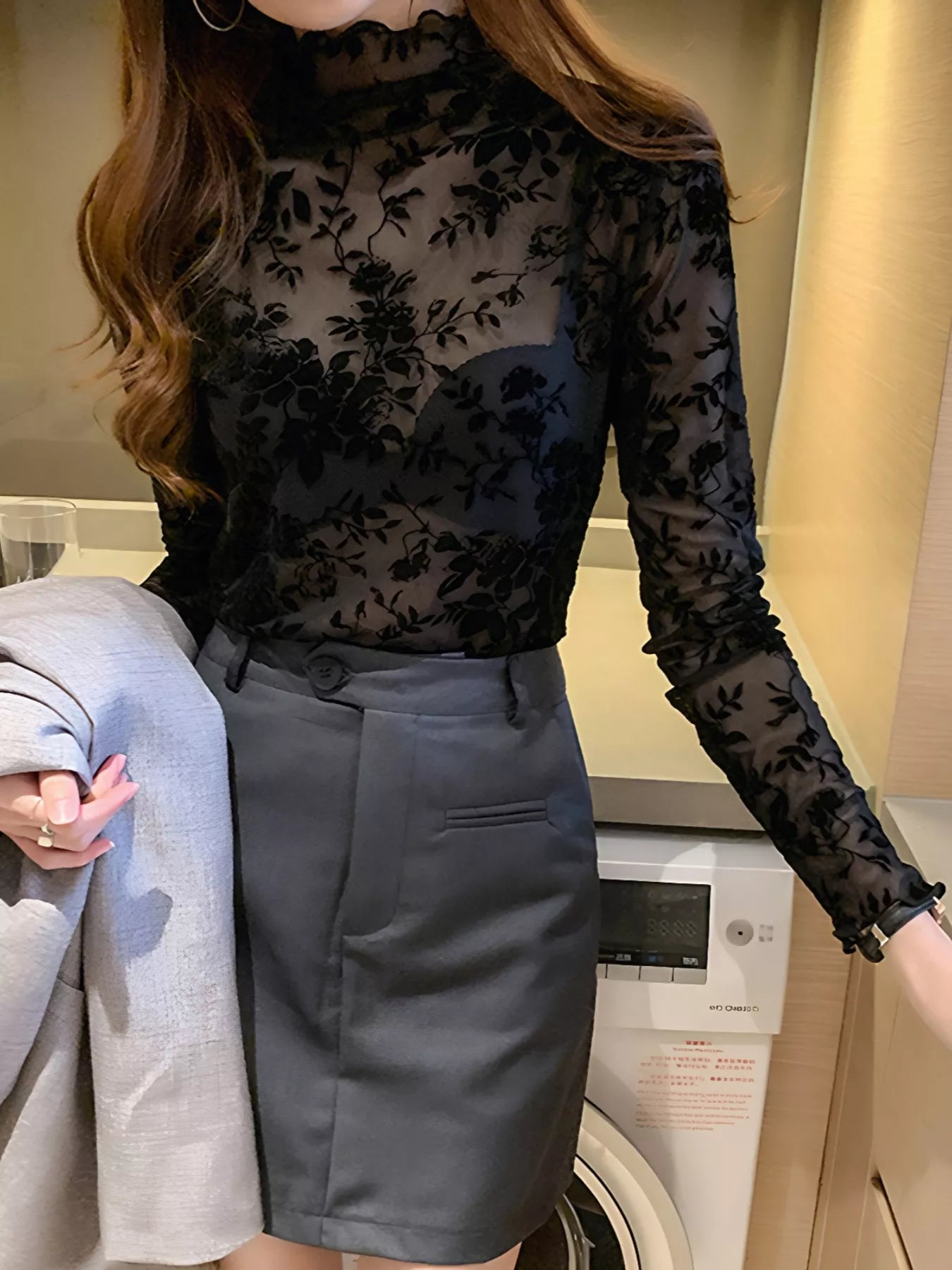 Floral Turtleneck Long Sleeve Top - Be Bliss Boutique