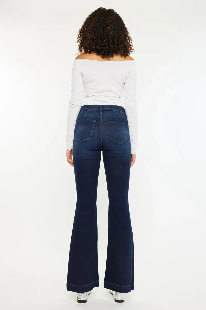 Button Fly High Rise Distressed Kancan Flare Jeans - Be Bliss Boutique