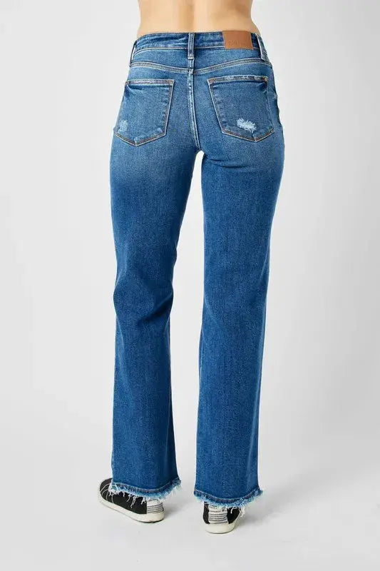 Judy Blue Jeans - Full Size Mid Rise Distressed Raw Hem - Be Bliss Boutique
