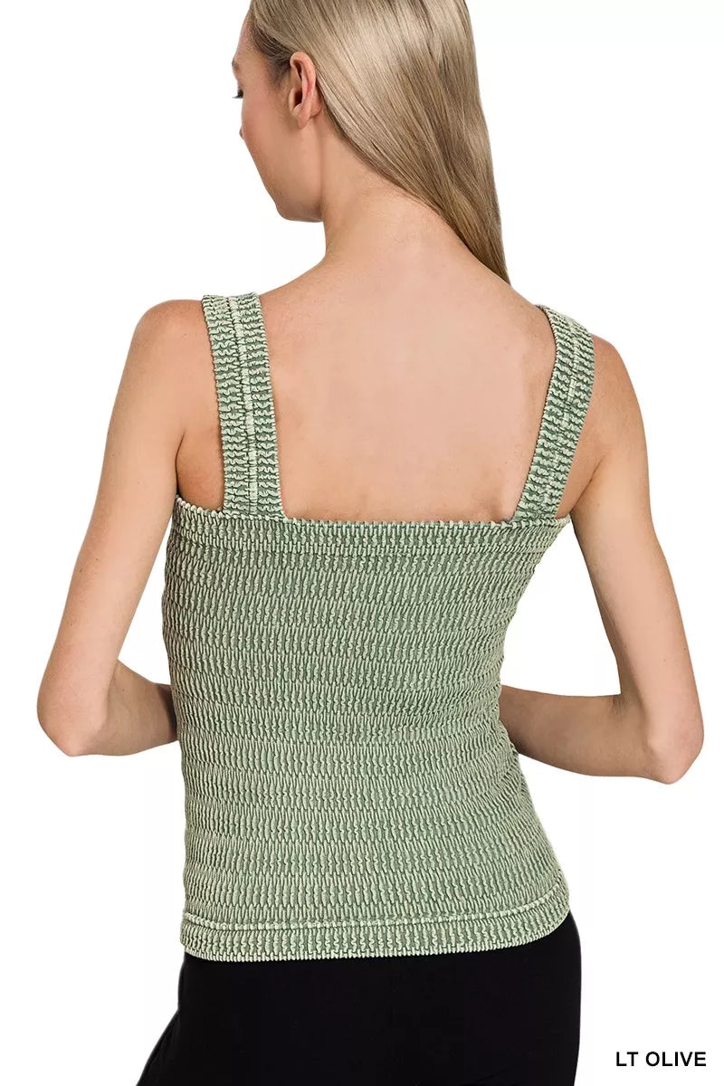 Zenana Seamless Winkle Stone Washed Tank Top - Be Bliss Boutique