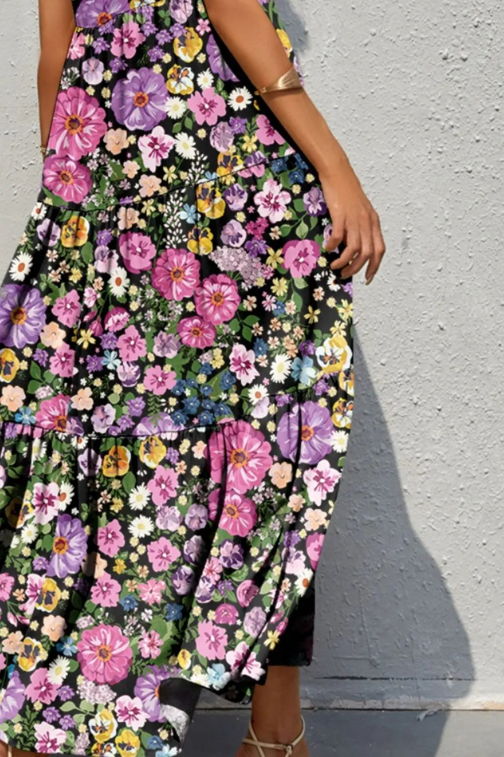 Tiered Printed V-Neck Sleeveless Dress - Be Bliss Boutique