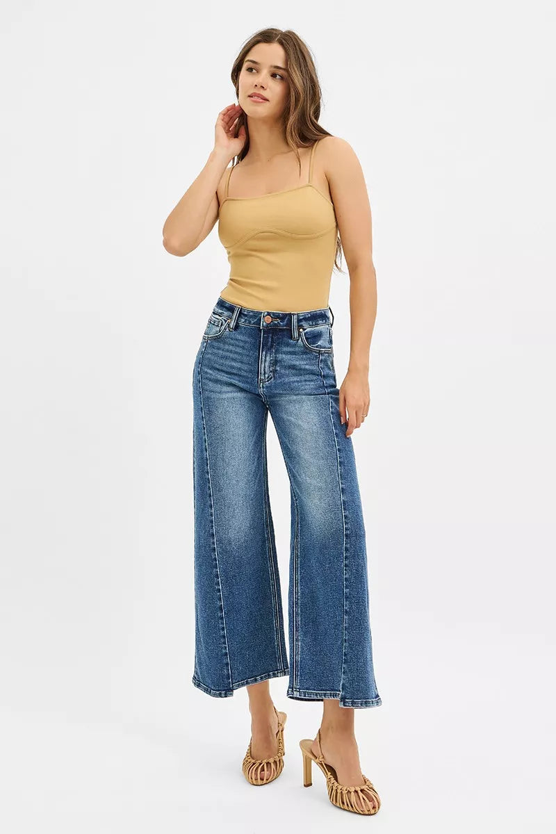 RISEN High Rise Crop Wide Leg Jeans with Step Hem -  Be Bliss Boutique