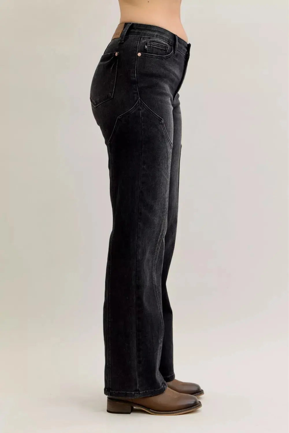 Judy Blue Jeans - Mid Rise Straight Western Seam Detail Jeans - Be Bliss Boutique