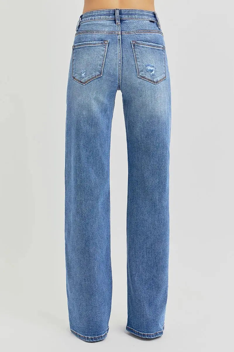 Full Size Tummy Control Elastic Band High Rise Wide RISEN Jeans - Be Bliss Boutique