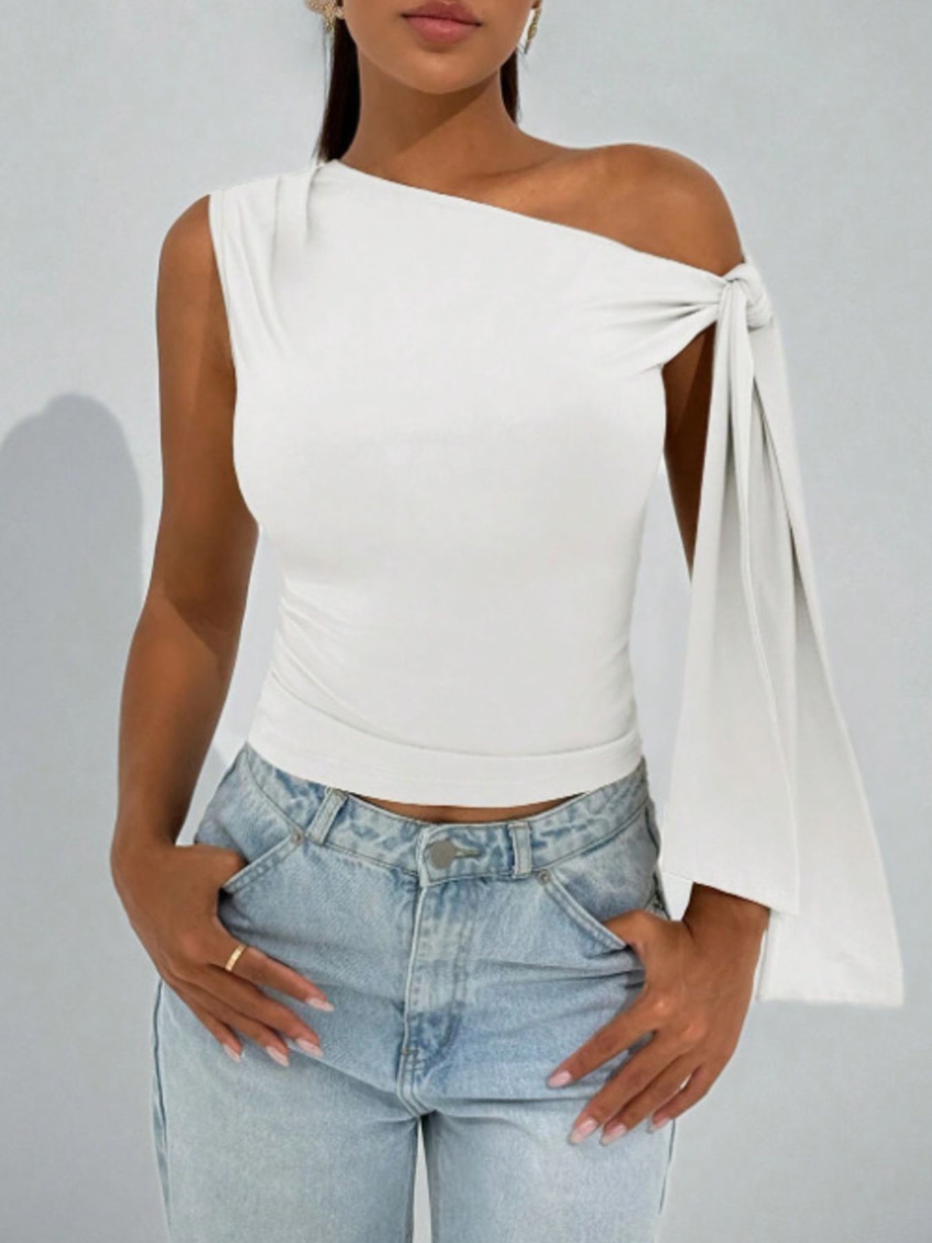 Tie Detail One Shoulder Top - Be Bliss Boutique