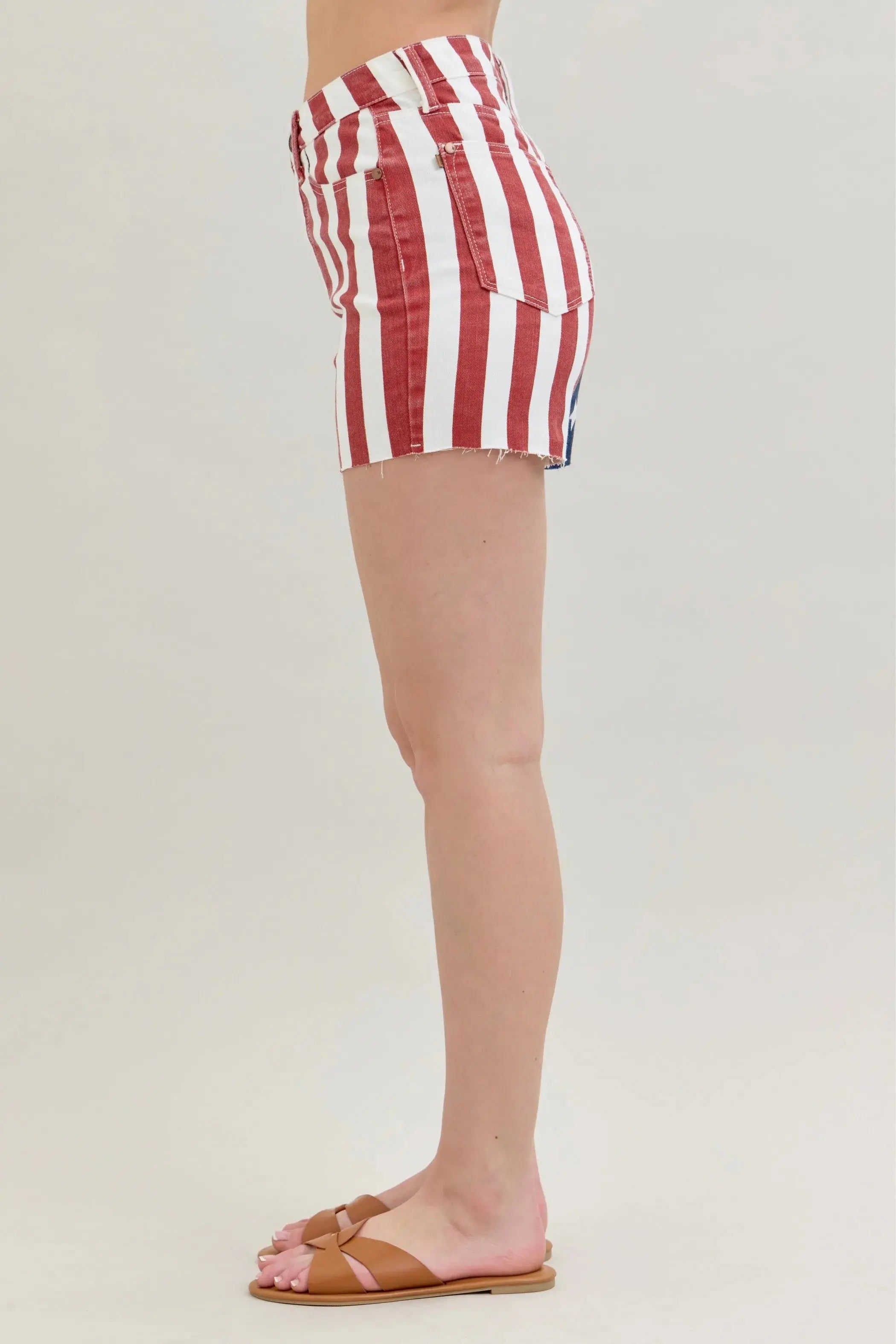 Judy Blue Jeans - Full Size High Waist Americana Flag Fray Hem Shorts - Be Bliss Boutique
