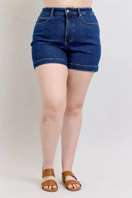 Judy Blue Jeans - Plus Size High Waist Tummy Control Denim Shorts - Be Bliss Boutique