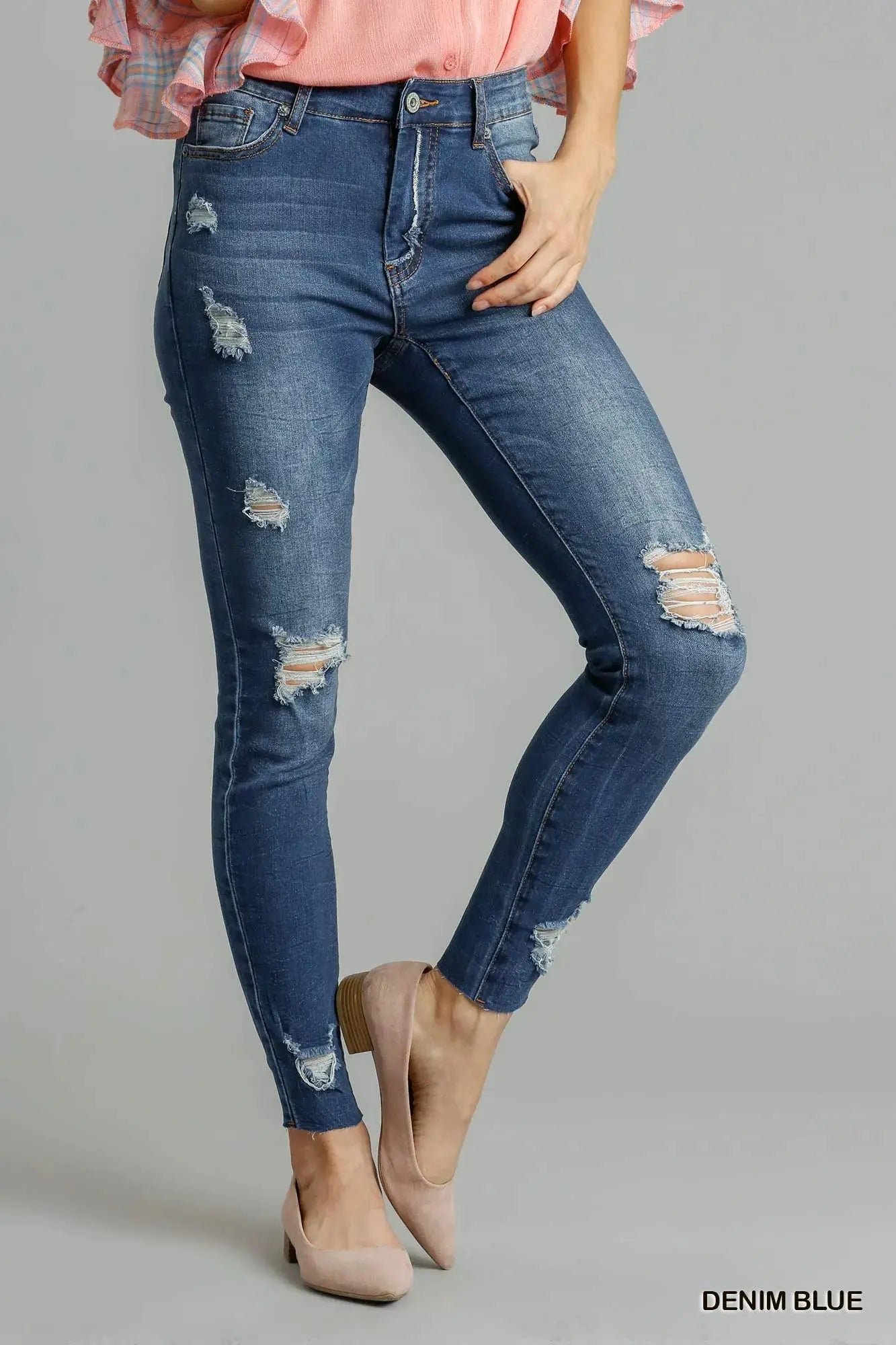 Umgee High-Waist Distressed Skinny Jeans - Be Bliss Boutique