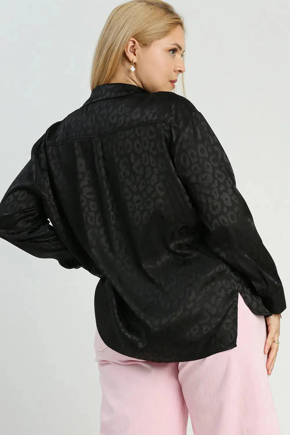 Umgee Full Size Animal Jacquard Print Button Up Long Sleeve Shirt - Be Bliss Boutique