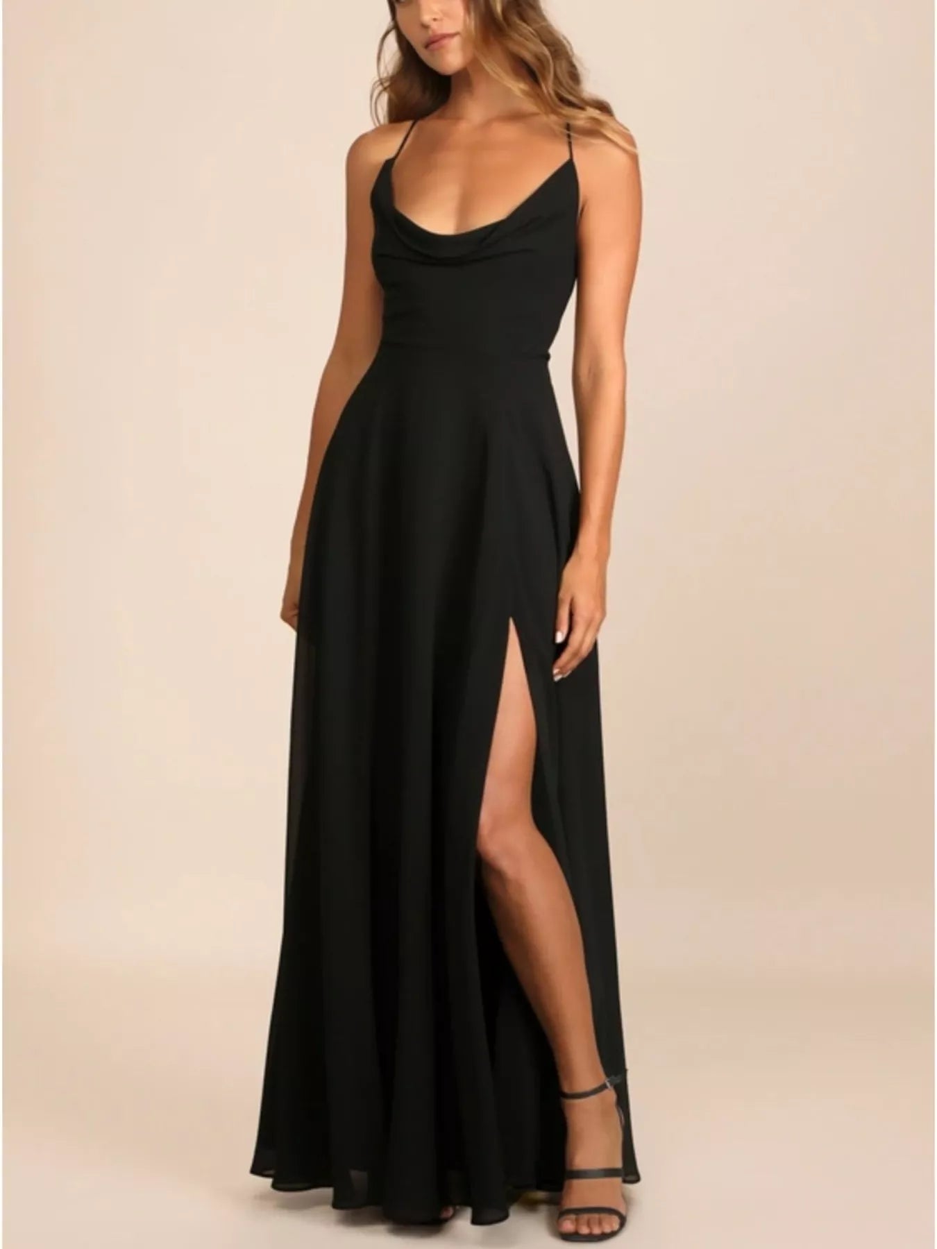 Backless Cowl Neck Lace-Up Slit Maxi Dress - Be Bliss Boutique