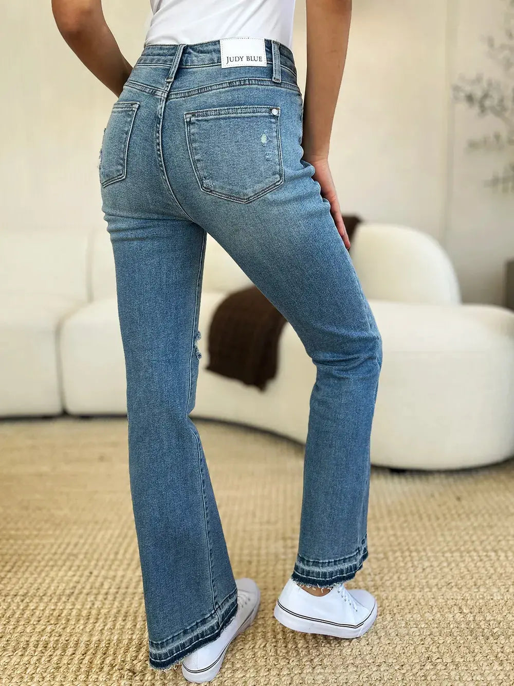 Full Size Mid Rise Destroyed Hem Distressed Judy Blue Jeans - Be Bliss Boutique